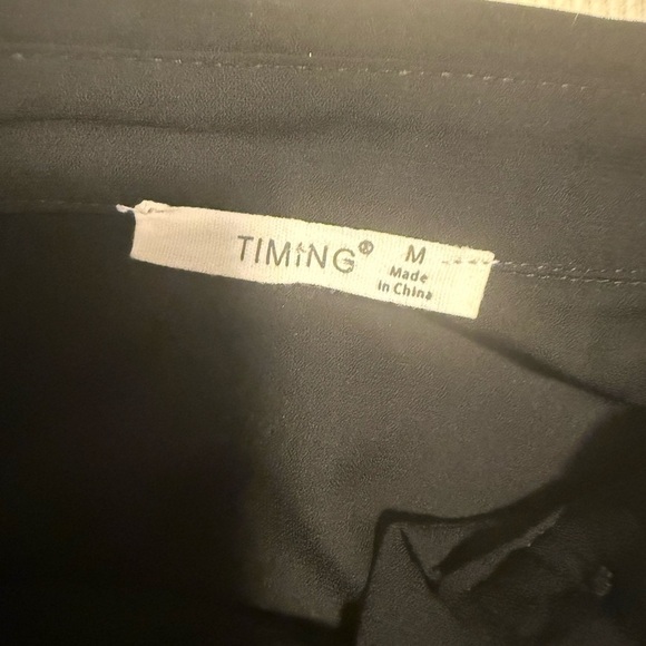 Timing Black Long Sleeve Notched Collar Button Down Fringe Shirt - Picture 4 of 9